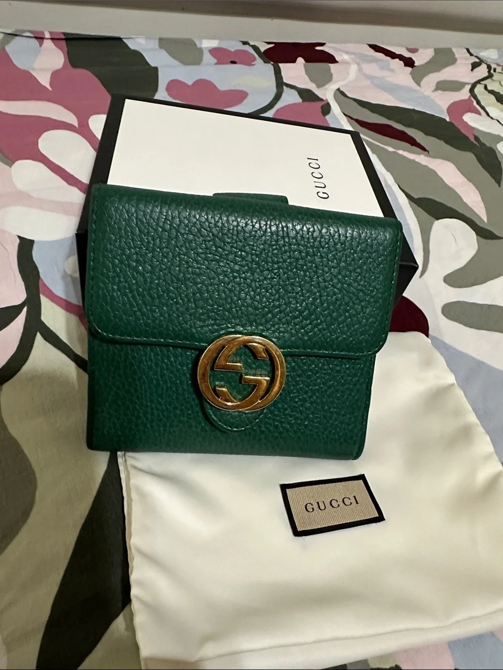 Gucci Green Pebbled Leather Wallet